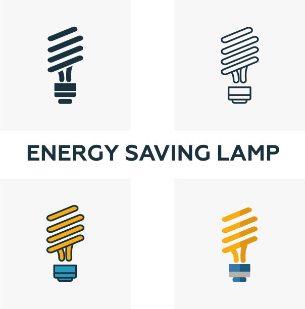 节能灯图标集四个元素于一体图片下载