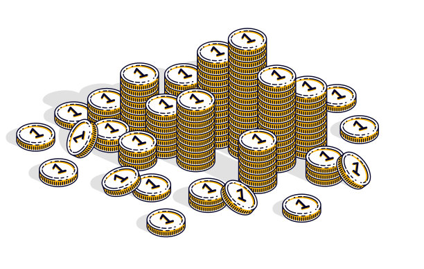 现金硬币堆叠在白色图片下载