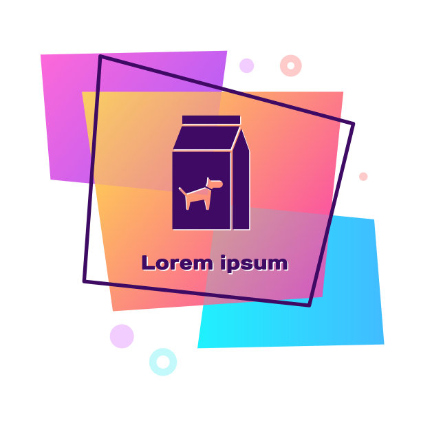 紫色袋装食物的狗图标孤立在白色图片下载