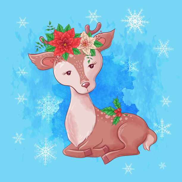 可爱的圣诞贺卡，卡通鹿和图片下载