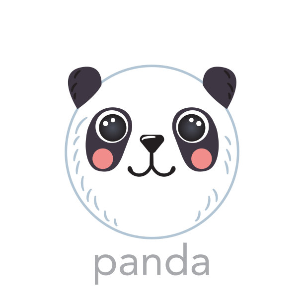 熊猫熊可爱的肖像与名称文字微笑头卡通圆形动物的脸，孤立的矢量图标插图在白色背景。平面简单的孩子海报，移动应用程序，ui, t恤，宝贝图片下载
