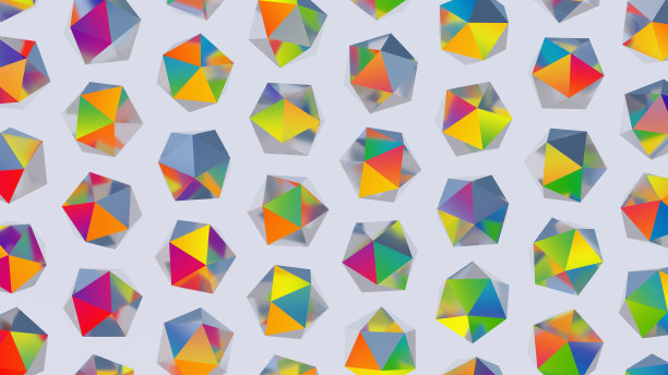 一组明亮多彩的几何形状。抽象插图，3d渲染。图片下载