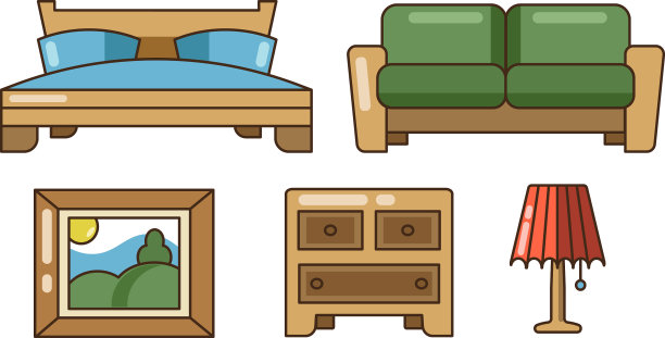 颜色图标设置与家具在白色背景图片下载