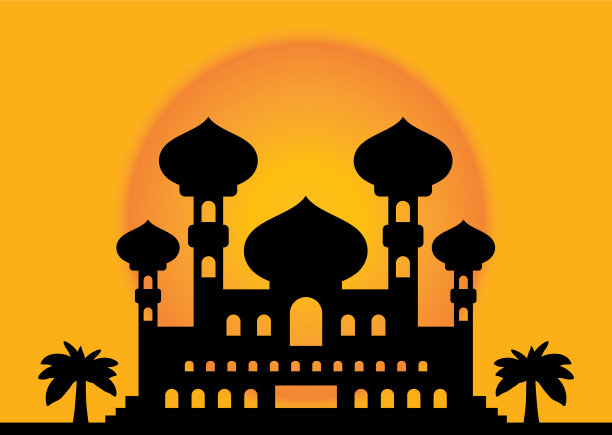 以自然日落为背景的穆斯林教堂图片下载