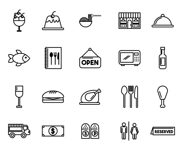 捆绑餐厅服务集图标图片下载