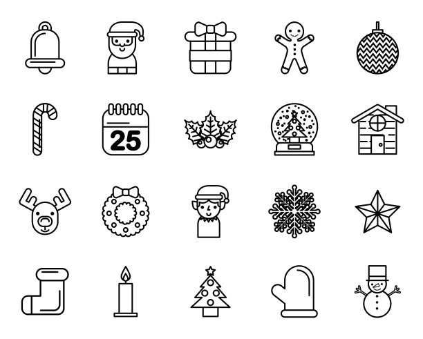 捆绑圣诞快乐设置图标图片下载