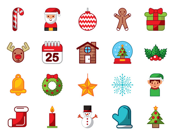 捆绑圣诞快乐设置图标图片下载