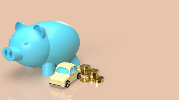 存钱罐和存钱车的概念3d渲染图片下载