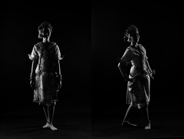 全长亚洲妇女穿泰国传统服装舞蹈美丽的设计服装轮廓图片下载