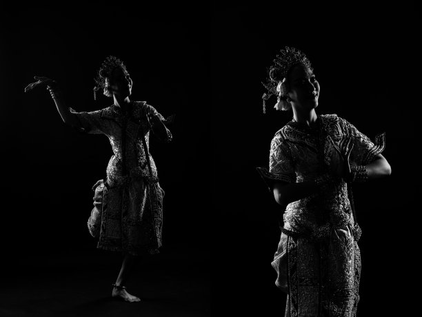 全长亚洲妇女穿泰国传统服装舞蹈美丽的设计服装轮廓图片下载