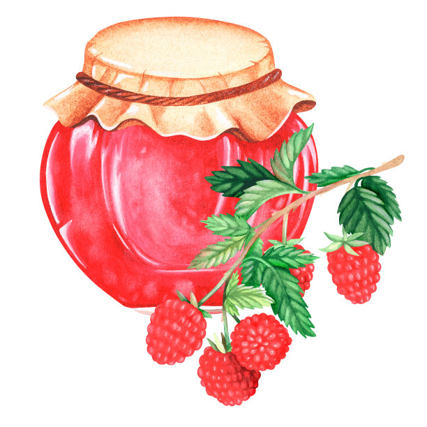 覆盆子果酱。水彩插图。孤立在白色背景上。为设计。图片下载