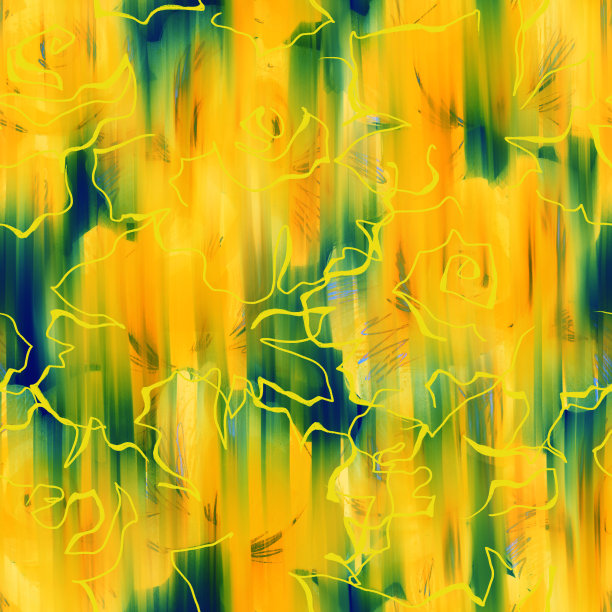 装饰轮廓玫瑰冲刷出动态背景。无缝简单花卉模糊图案。流血的夏天图案大花。图片下载