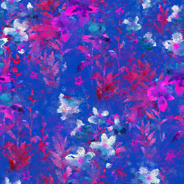 水彩花卉无缝图案与模糊普罗旺斯植物剪影。春天的自然背景，草地上的花朵被污渍和油漆的飞溅，grunge纹理。时髦的设计。图片下载