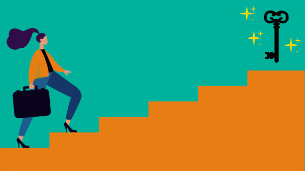 年轻的女商人正在公司事业的阶梯上攀爬图片下载