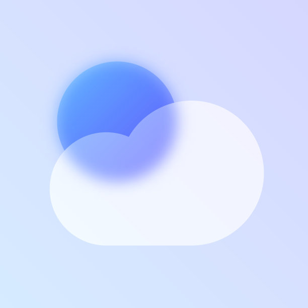 多云天气玻璃形态时尚风格图标。太阳背后的云透明玻璃颜色矢量图标模糊和紫色梯度。用于网页和UI设计，移动应用程序和促销业务测谎图片下载