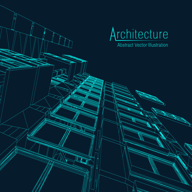 结构线的背景。建筑建筑素描矢量抽象。现代城市3d项目。几何网格技术。线的蓝图。数字建筑创新线框图片下载