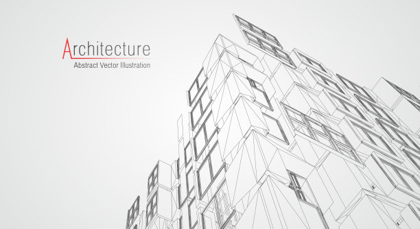结构线的背景。建筑建筑素描矢量抽象。现代城市3d项目。几何网格技术。线的蓝图。数字建筑创新线框图片下载