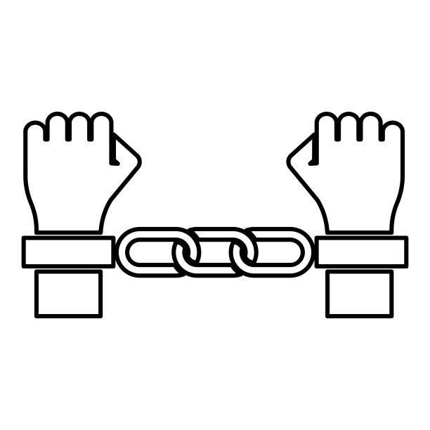 手在手铐犯罪概念逮捕惩罚奴役罪犯轮廓轮廓线图标黑色矢量插图图像瘦平风格图片下载