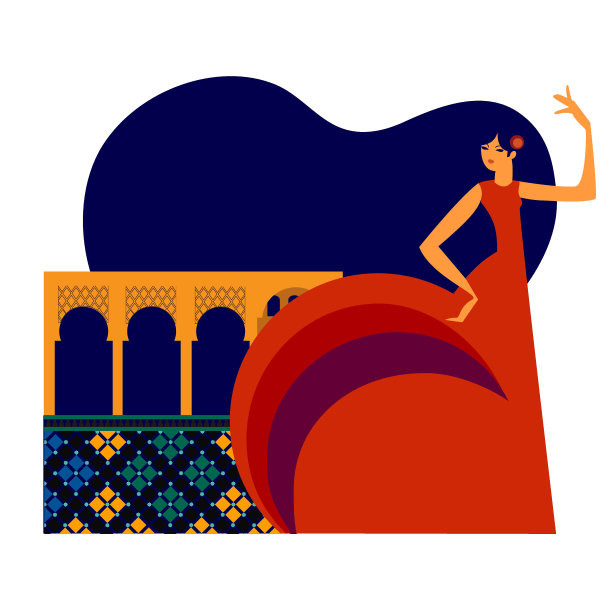 红衣女子与夜晚的西班牙小镇跳舞弗拉门戈图片下载