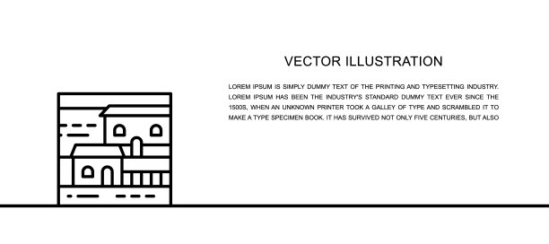 矢量村舍景观一线图标。连续的一行插图。图片下载