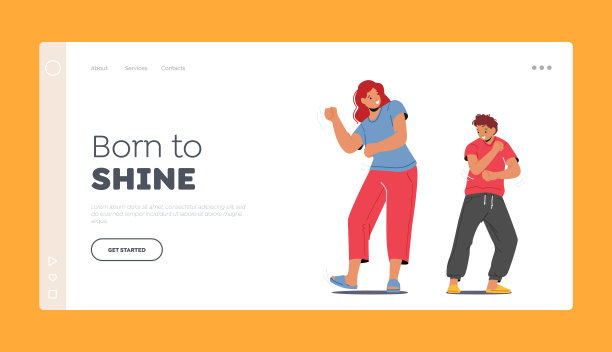 People Leisure, Rejoice登陆页面模板。快乐的家庭母亲和十几岁的儿子在家庭聚会上跳舞图片下载