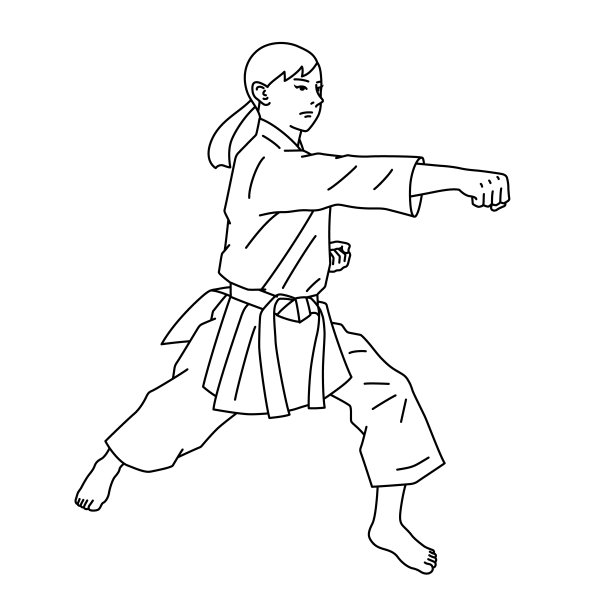 一个女人正在做空手道(形)的插图(白色背景，矢量，剪切)图片下载
