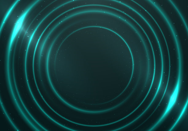 摘要技术霓虹灯绿色发光圆线图案与照明效果和粒子在黑暗的背景图片下载
