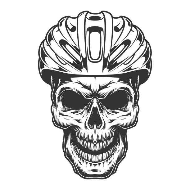 头骨在自行车头盔里图片下载