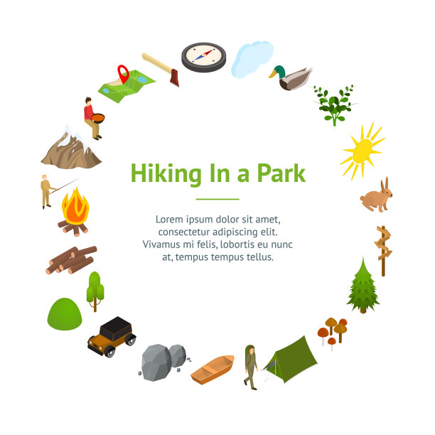 徒步旅行在一个公园概念横幅卡圈3d图片下载