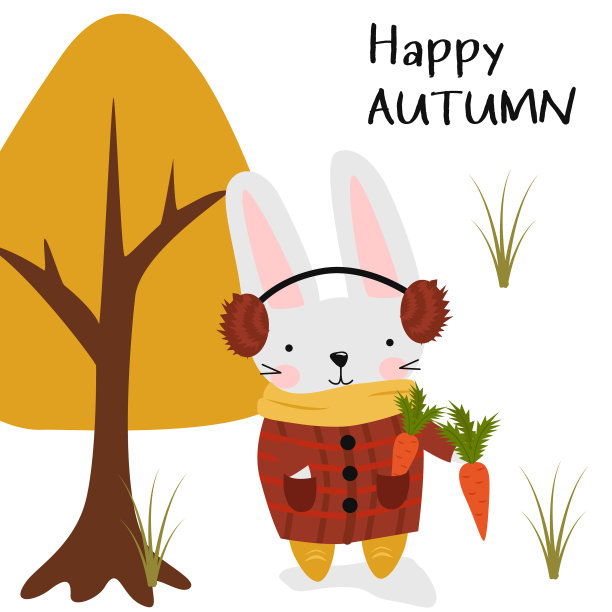 海报快乐的秋天与野兔图片下载