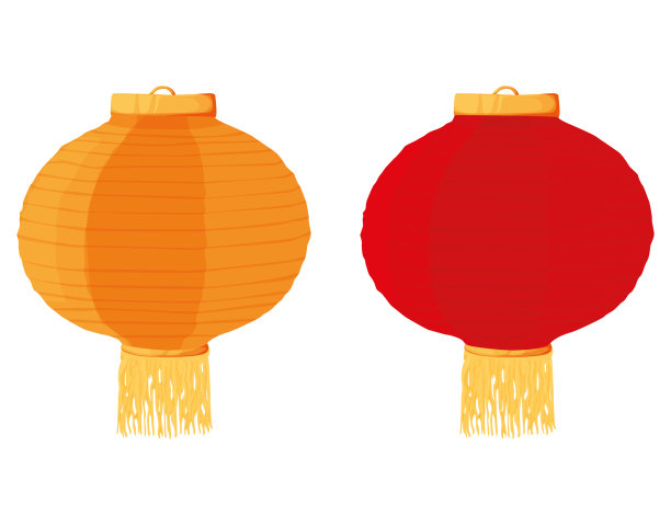 悬挂中国灯笼孤立在白色背景。黄色和红色的灯笼。中国文化。亚洲。唐人街。矢量平面图片下载