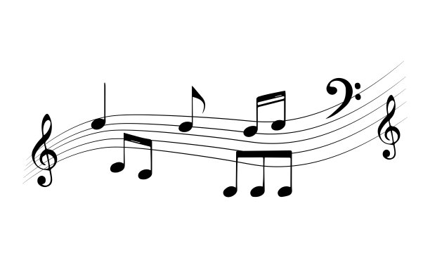 音符黑色符号向量集。孤立的音乐笔记图标在白色背景。带有高音谱号的音符符号。矢量图图片下载