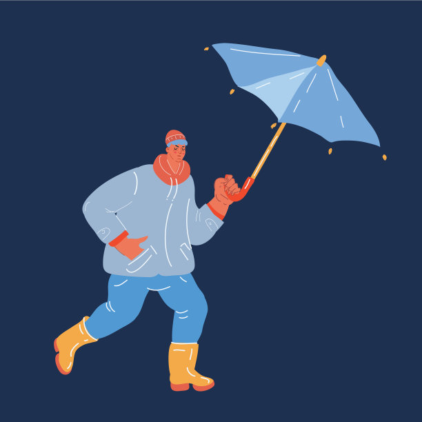 矢量插图的人走与雨伞在黑暗的背景。图片下载