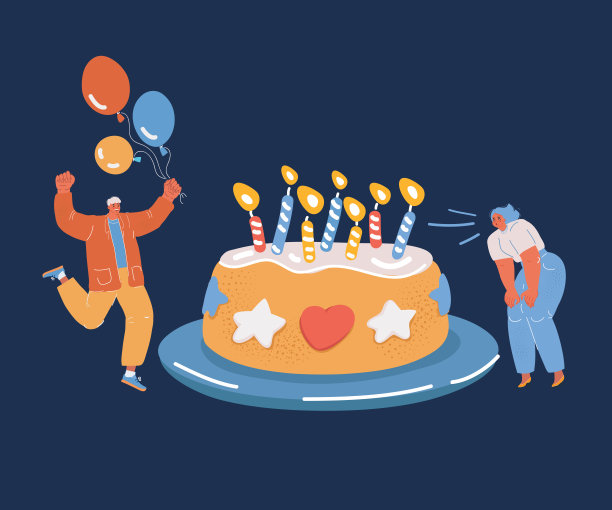 矢量插图的人庆祝生日聚会在黑暗的背景。图片下载