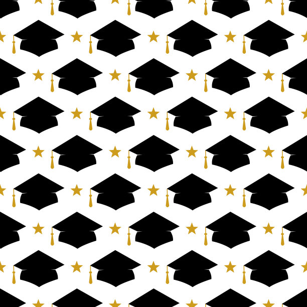 毕业帽无缝图案。毕业典礼背景。矢量模板纺织品，织物，墙纸，包装纸等图片下载