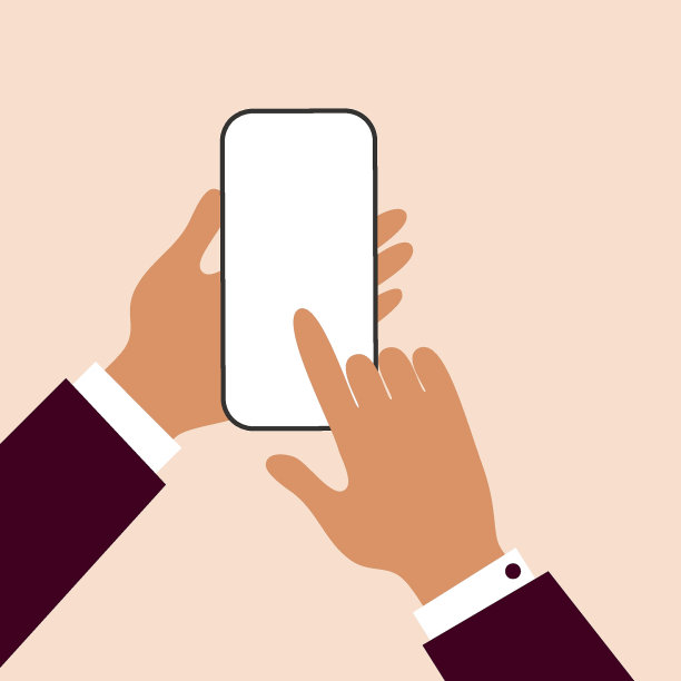 商人手中的手机，人用手指触摸屏幕，平面矢量插图图片下载