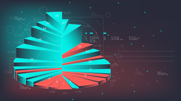 商业报告信息图，市场图表步骤与百分比，统计和分析未来技术，大数据可视化矢量插图图片下载