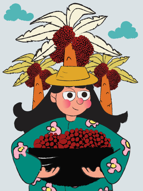 棕榈油种植及生产理念。在农场里，手持一篮棕榈树的女农民。平面矢量插图背景。图片下载