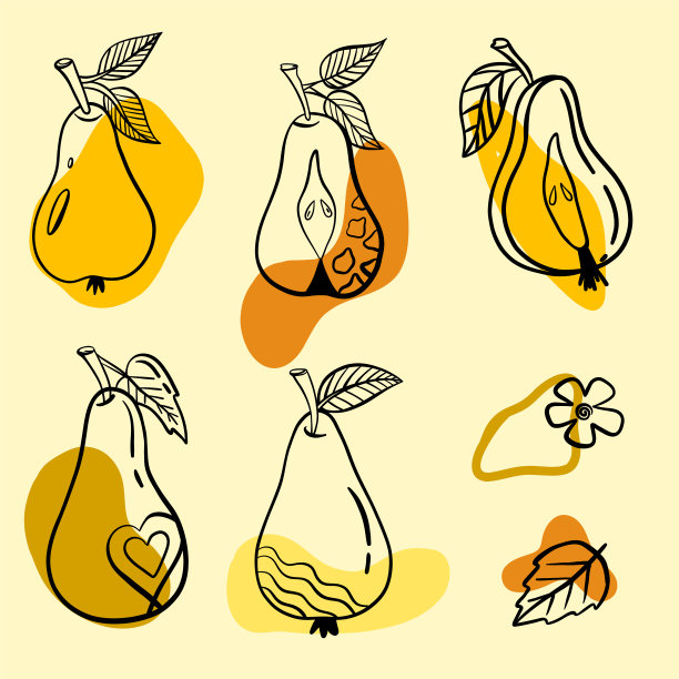 梨手绘风格与抽象的形状。食品生态菜单模板，梨果酱和果汁标签，茶横幅。矢量插图。矢量图图片下载