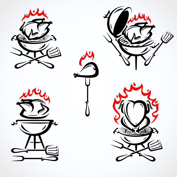 鸡标签和元素设置。收藏图标鸡。向量图片下载