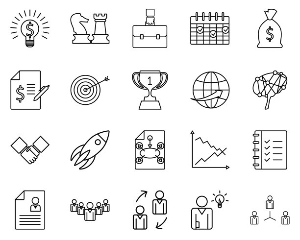 集业务管理图标集头脑风暴，女商人图标业务管理矢量图标图片下载