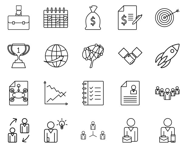 商务管理图标集公文包，女商人图标商务管理矢量图标图片下载