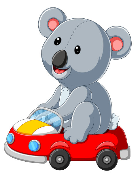可爱的卡通考拉在一辆红色的汽车上图片下载