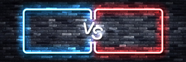矢量现实隔离霓虹灯标志Versus框架上的墙背景。图片下载