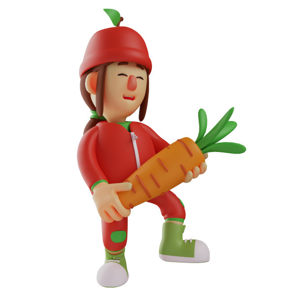 有趣的水果女孩3D卡通图片有一个胡萝卜图片下载