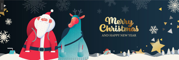 圣诞老人和鹿——圣诞快乐的广告牌图片下载