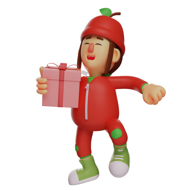 笑脸水果女孩3D卡通插图有一个礼物图片下载