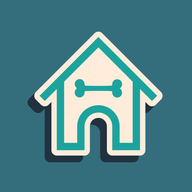 绿色的狗屋和骨骼图标孤立在蓝色图片下载