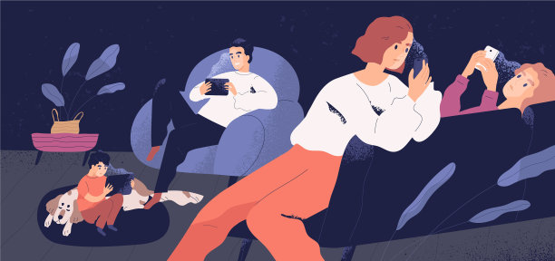 家庭小玩意成瘾问题概念平图片下载