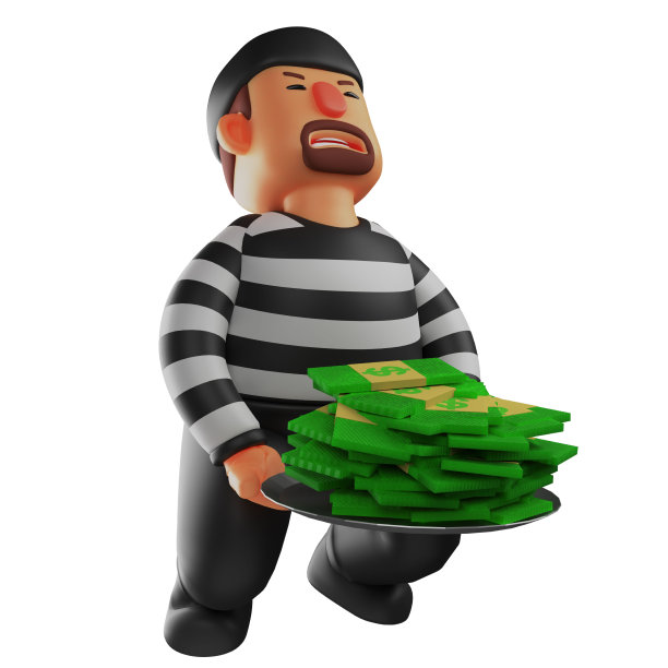 3D小偷卡通图片提起成堆的钱图片下载
